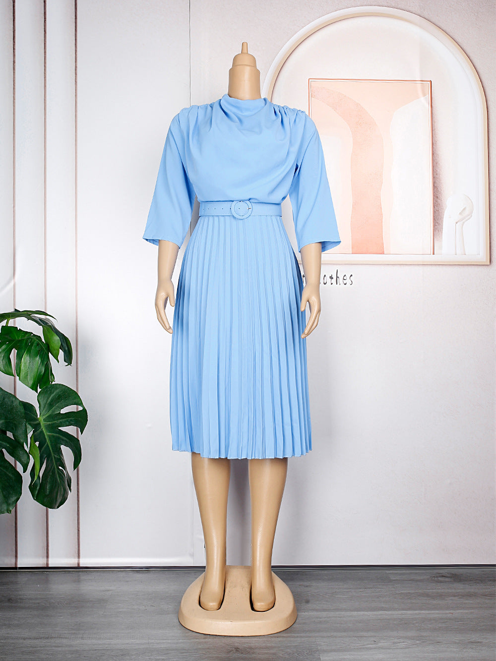 Mid-length Skirt African Plus Size OL Commuter Solid Color Dress