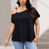Temperament Single Shoulder Button T-shirt Solid Color Slimming Top