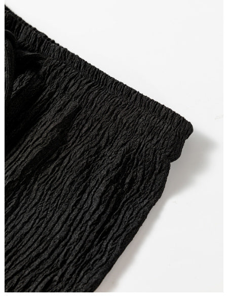 Black Textured Loose Drawstring Pants