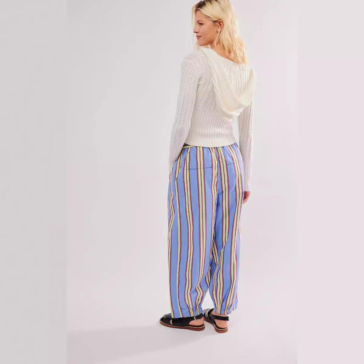 Printed Striped Elastic Waist Casual Hip Hop Style Skinny Pants
