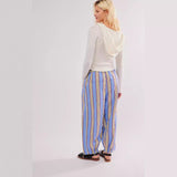 Printed Striped Elastic Waist Casual Hip Hop Style Skinny Pants