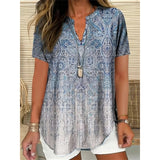 3D Printed Women's Spring And Summer Loose V-neck Short Sleeve Top
