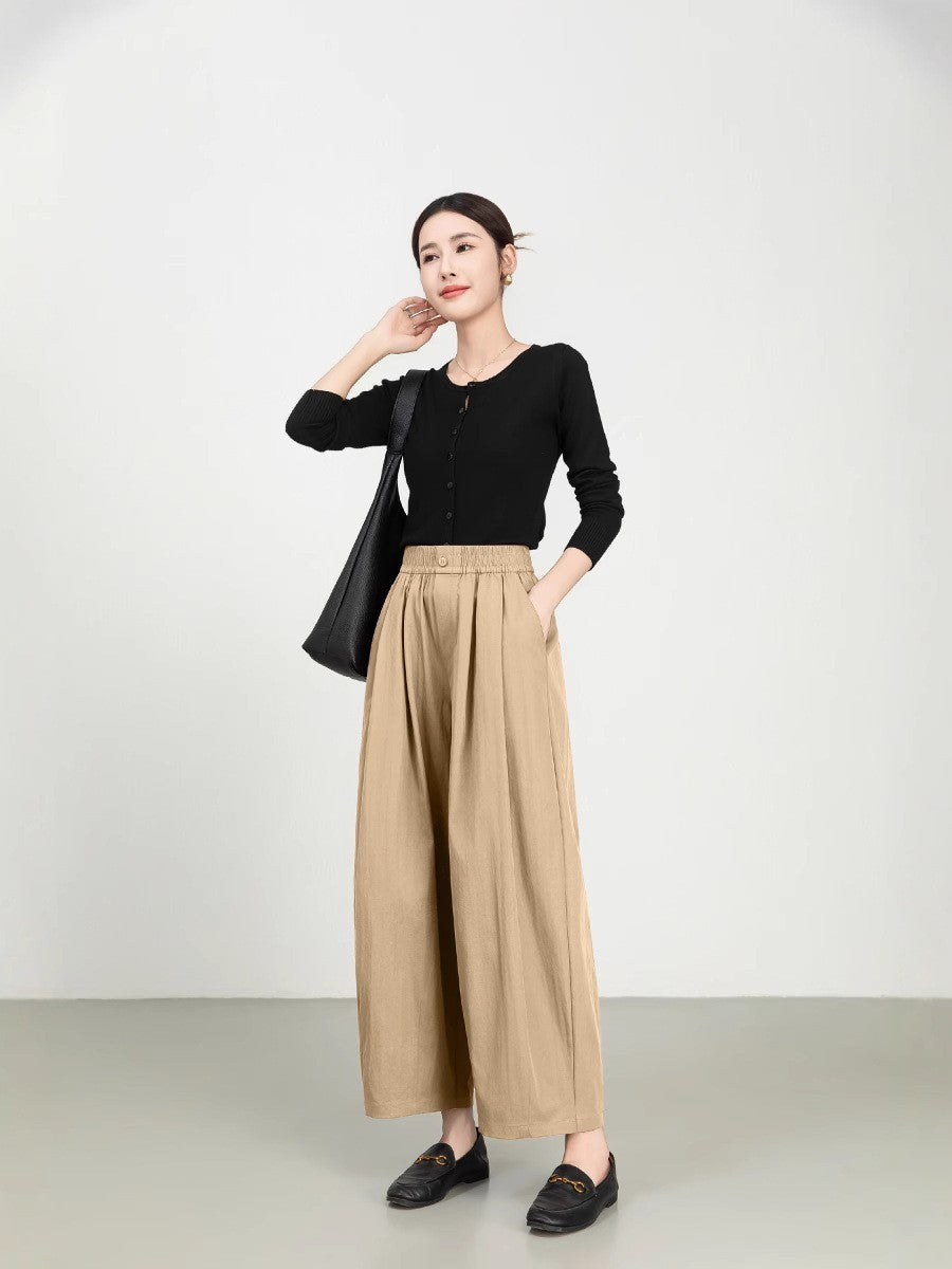 Women's Fine Twill Sandcard Elastic Waist Casual Pants