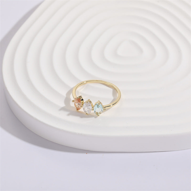 Mother's Day Birthstone Horse Eye Tricolor Zircon Ring
