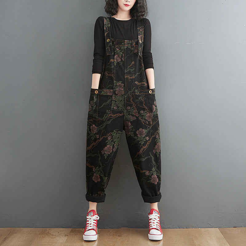 Spring And Summer Lean Printing Jean Overalls Women