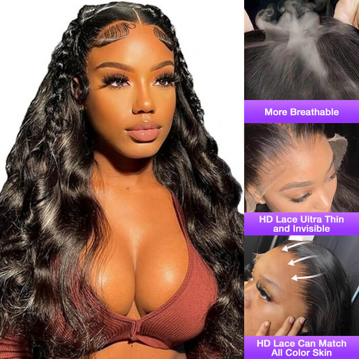 13x4 Lace Front Human Hair Wigs Natural Color Body Wave Density