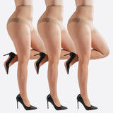 3 Pairs Plus Size Womens Sheer Tights 20D High Waist Control Top Pantyhose With Reinforced Toes