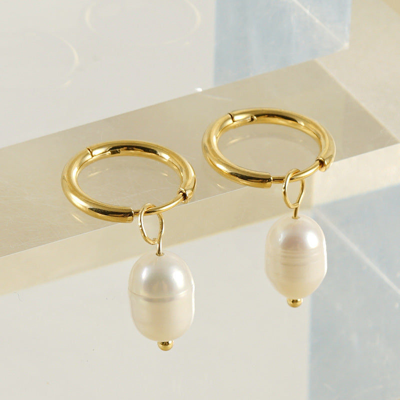 Stainless Steel Personalized Earrings Pearl Earrings Titanium Steel Light Luxury Women's