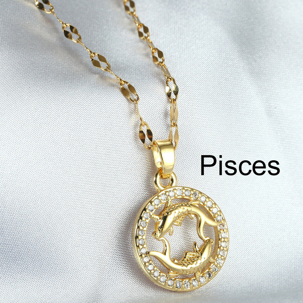 Golden Twelve Constellation Pendant Necklace INS Style