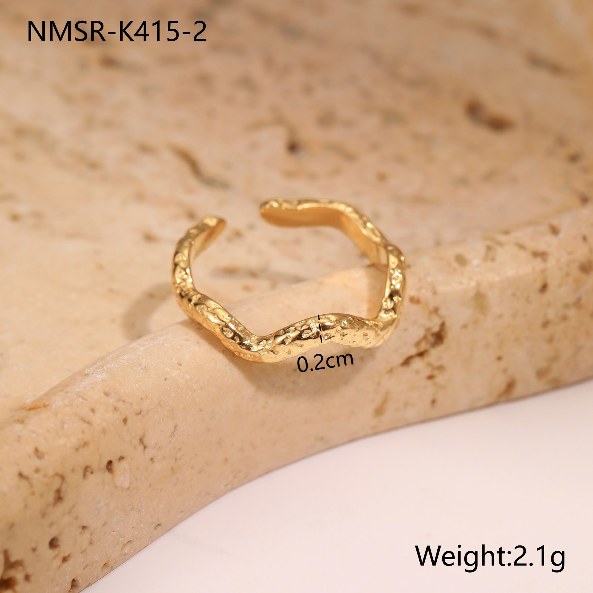 European And American Design Geometric Hammer Pattern Niche Temperament Open Ring