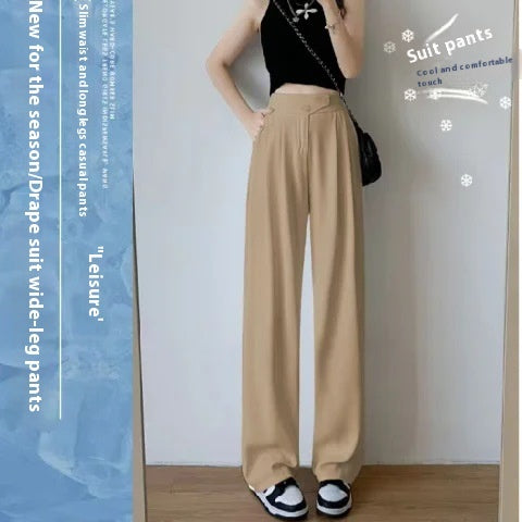 Ice Silk Mop Wide Leg Pants Women's Small High Waist