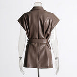 Women's Fashion Retro Elegance Sleeveless Coat PU Leather Vest