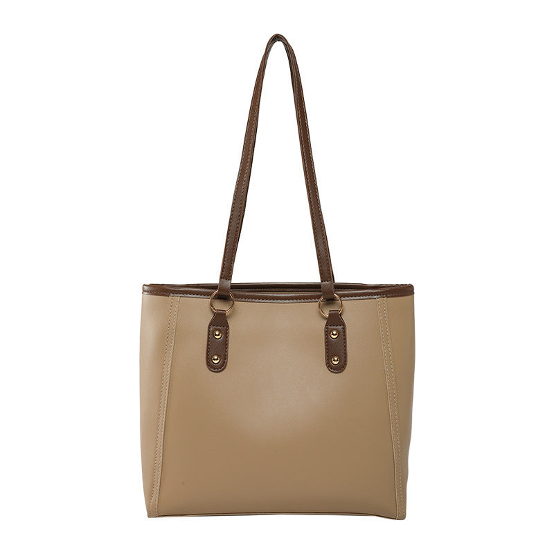 Contrast Color Retro Large Capacity New High Sense Tote Bag Student Leisure Commuter Bag