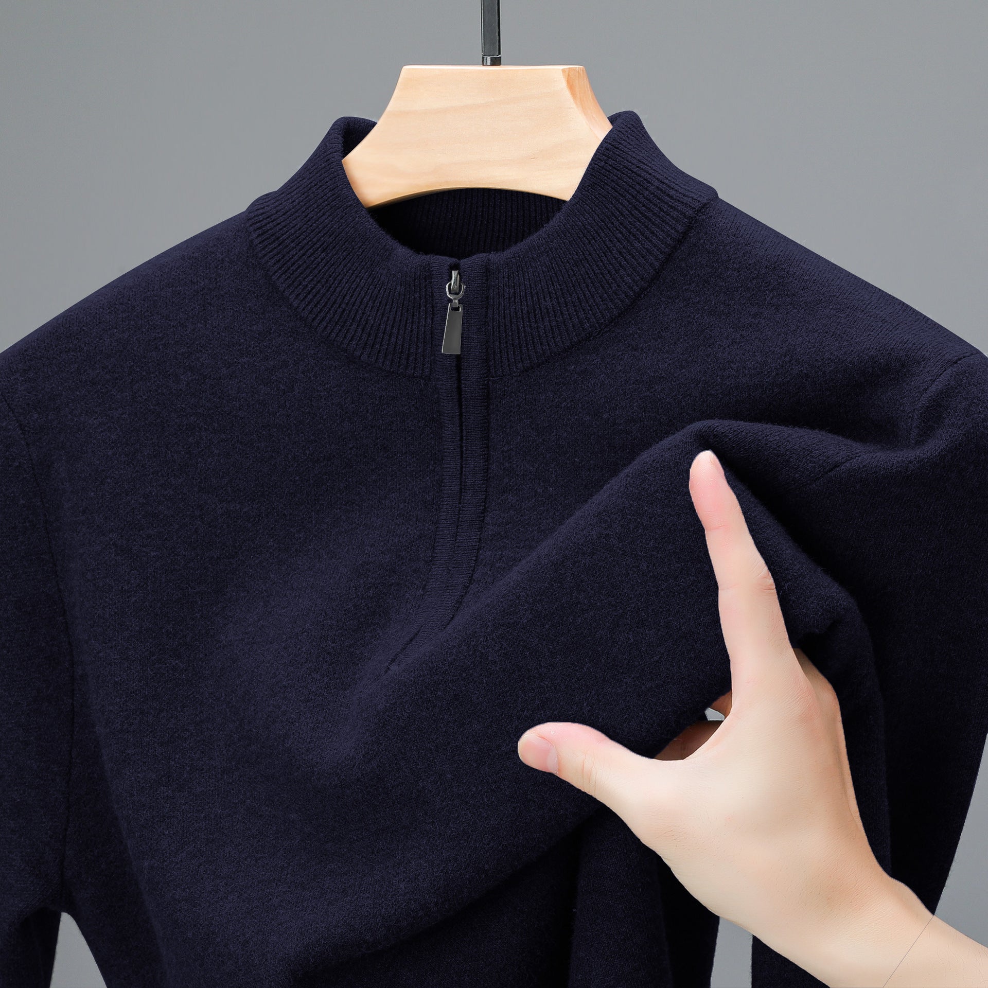 Men's Half-high Collar Zipper Sweater Middle-aged Men's Thickened Keep Warm Pure Color Sweater