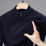 Men's Half-high Collar Zipper Sweater Middle-aged Men's Thickened Keep Warm Pure Color Sweater