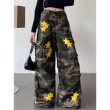 American Retro Workwear Women's Loose Straight Wide Leg XINGX Camouflage Jeans