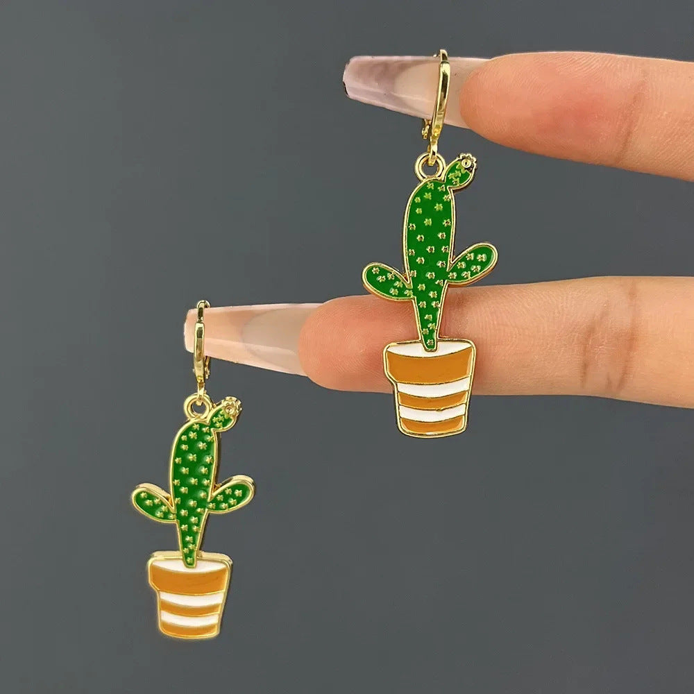 Summer Colorful Oil Necklace Leaves Cactus Earrings