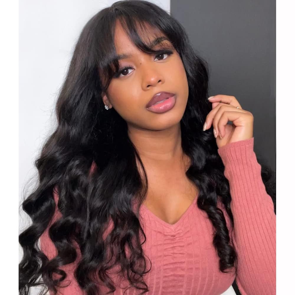 Full Machine Made Human Hair Wig, Body Wave Wig Natural Color, 150 Density