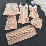 KF Wild Lady Sexy Lace Splicing Sling Pajamas Five-piece Set Multi-color Series Foreign Trade Sexy Sleepwear Suit