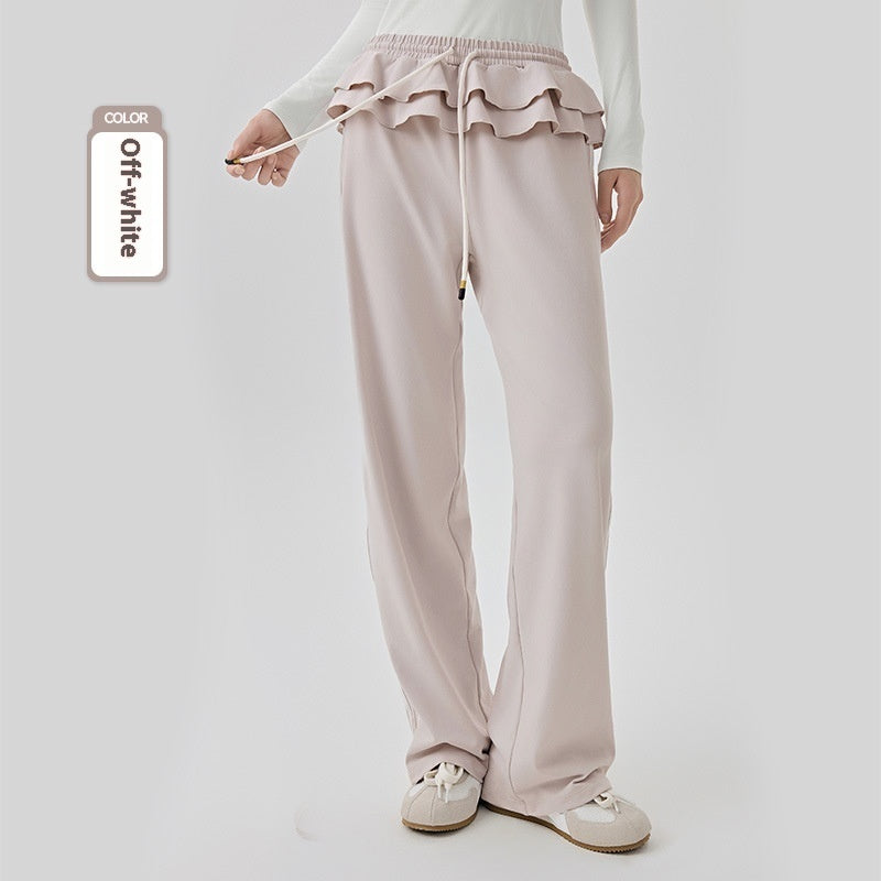 Loose Sports Pants Casual Women's Flounced Design Ballet Style Fashionable Side Stripes