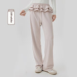 Loose Sports Pants Casual Women's Flounced Design Ballet Style Fashionable Side Stripes