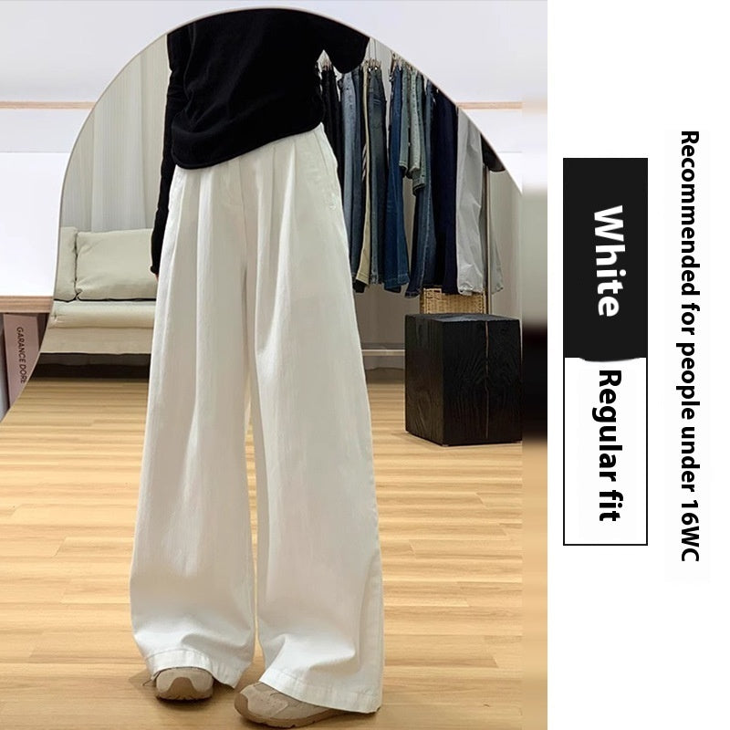Women's High Waist Loose Casual Draping Effect Tencel White Wide Leg Pants