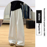 Women's High Waist Loose Casual Draping Effect Tencel White Wide Leg Pants