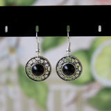 Ethnic Style Design Miao Silver Retro Turquoise Flower Disk Earrings