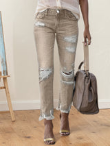New Women’s Fashion Ripped Plus-sized Jeans, Straight And Slim 9-inch Jeans, Retro And Comfortable Jeans, Suitable For All Occasions, Plus-sized Women’s Denim Clothing