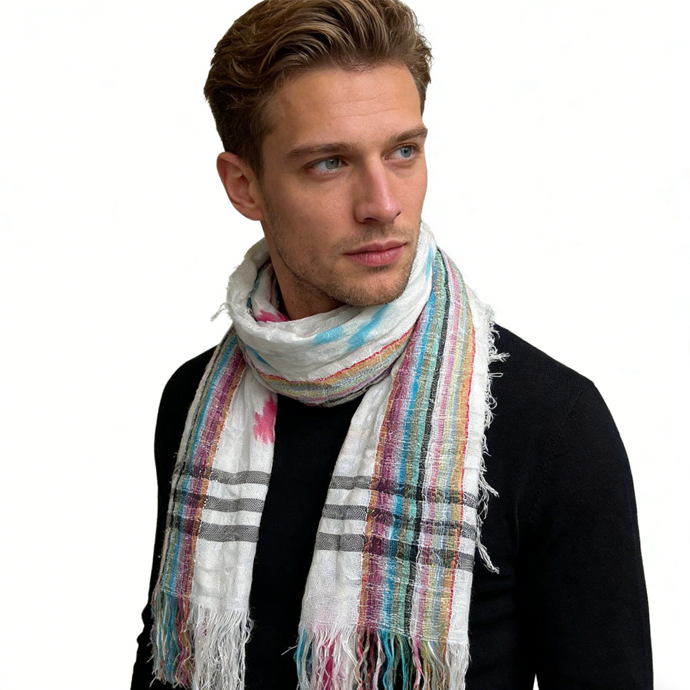 2pcs Colorful Striped Square Scarf With Fringes,Luxe Look For Evening Wear,Scarf,vacation,daily Life,evening Party,Office Appropriate Subtlety For Women Men