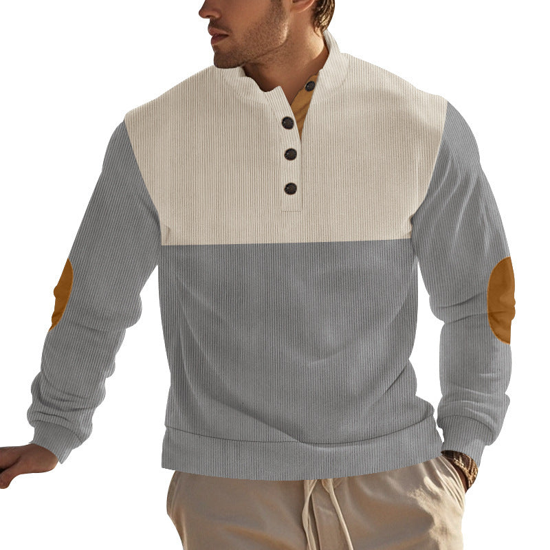 Men's Casual Button Half-open Stand Collar Coat Fashion Colorblock Sweater
