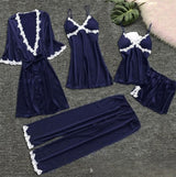 KF Wild Lady Sexy Lace Splicing Sling Pajamas Five-piece Set Multi-color Series Foreign Trade Sexy Sleepwear Suit