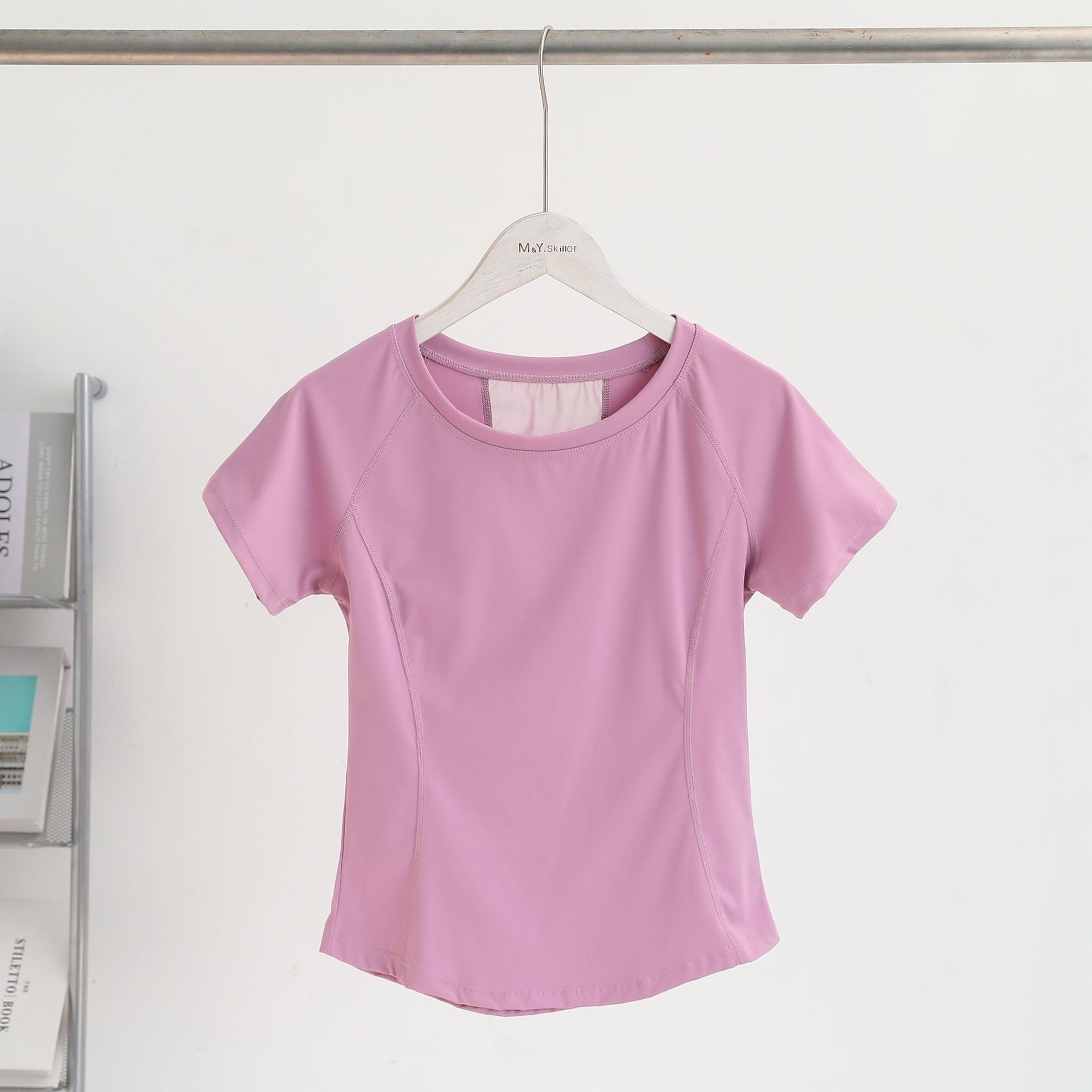 Nude Feel Mesh Stitching Yoga Short-sleeved Sports T-shirt