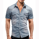 Casual Solid Color Men's Denim Short Sleeve Shirt