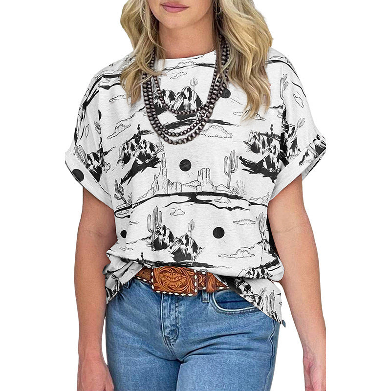 European And American Leisure All-matching Printed Loose T-shirt