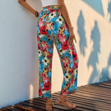 Personalized Floral Print High Waist Casual Wide Leg Pants
