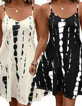 2pcs Summer Casual Tie Dye Spaghetti Strap Dress For Holiday