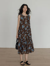 Sleeveless Floral Print Round Neck Dress