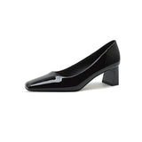 Classic Style High Heel Patent Leather Square Toe Light Luxury French Shoes