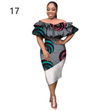 African Batik One-shoulder Mid-length Lace Stitching Skirt