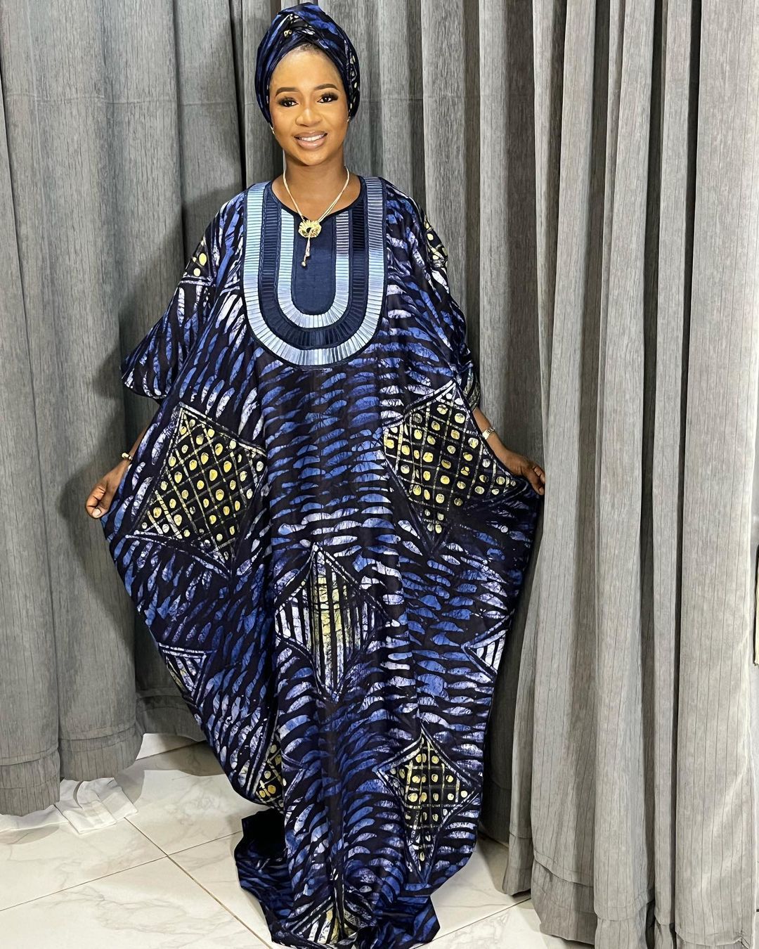 African Embroidered Printed Loose Robe With Headscarf