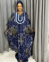 African Embroidered Printed Loose Robe With Headscarf