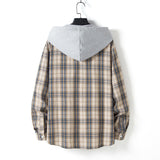 Men's Casual Plaid Long Sleeve Hooded Shirt