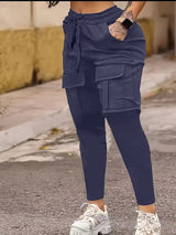 European And American Solid Pocket Ankle Banded Working Pants