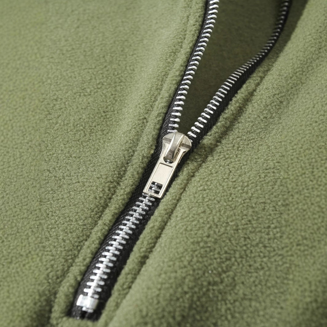 Slim-Fit Stand Collar Long Sleeve Pullover Coral Fleece Coat For Men