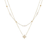 Double-layer Six-pointed Star Rhinestone Pearl Stainless Steel Necklace 18K Gold Plating Ins Design Sense