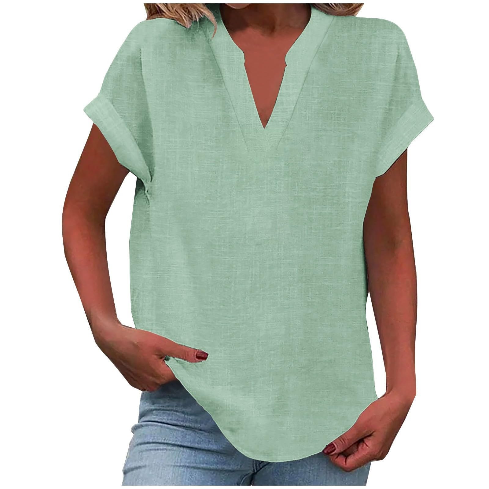 Solid Color Short Sleeve Women's Shirt