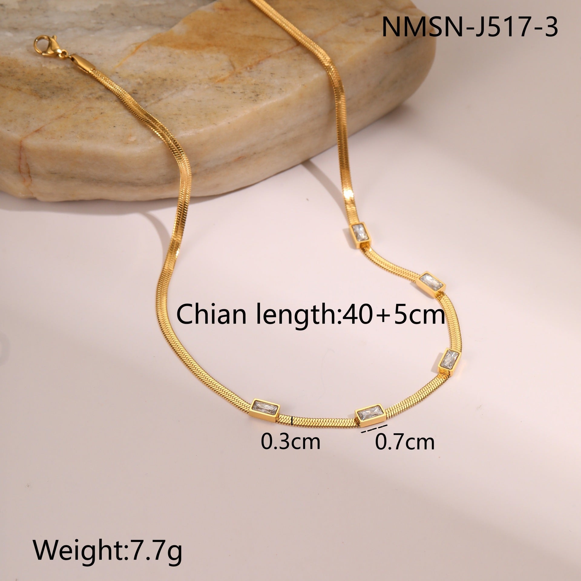 RETRO Geometric Square Zircon Necklace Stainless Steel Necklace Chain Like Flat Snake