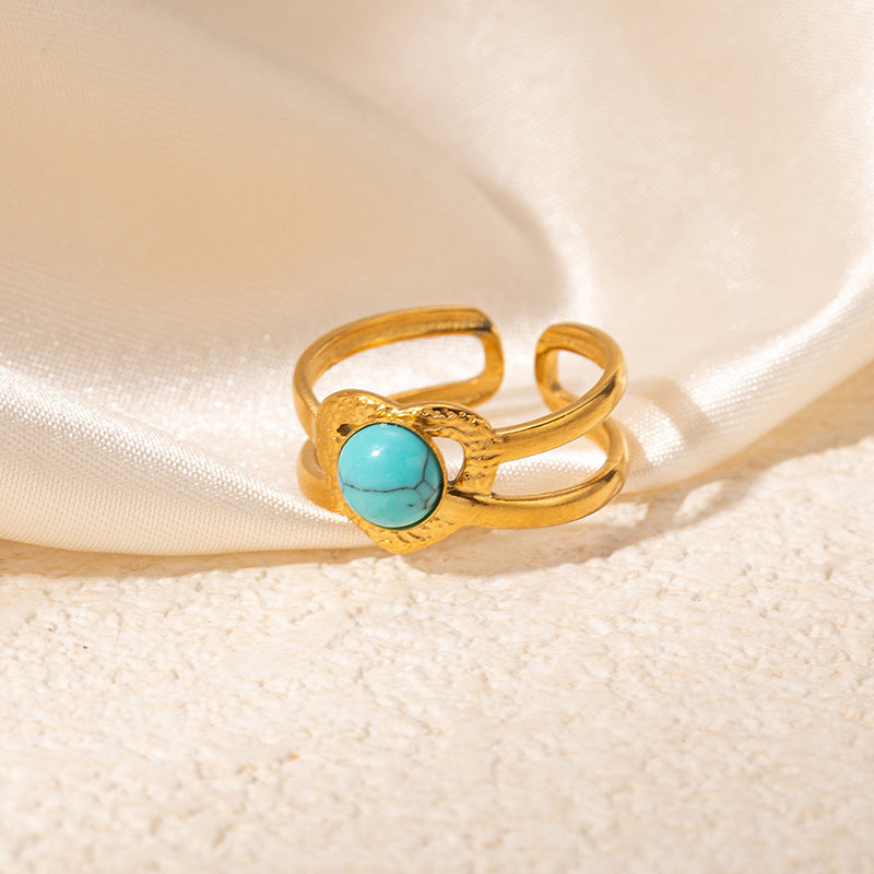 Colored Loving Heart Hollow Open-end Titanium Steel Adjustable Ring