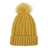 Winter Knitted Hats Fashion Stretchy Lined Skull Hats For Women Faux Fur Pom Pom Hat Keep Warming Beanie Hat